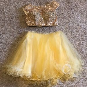 Yellow and Gold Studded Vienna Homecoming Dress
